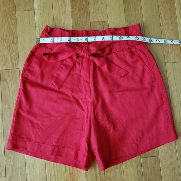 Red High Waisted Paperbag Shorts - Picture 3 of 6